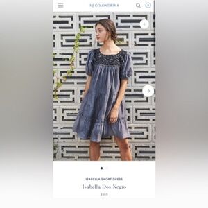 Mi Golondrina black chambray gray embroidered tiered knee length dress size S